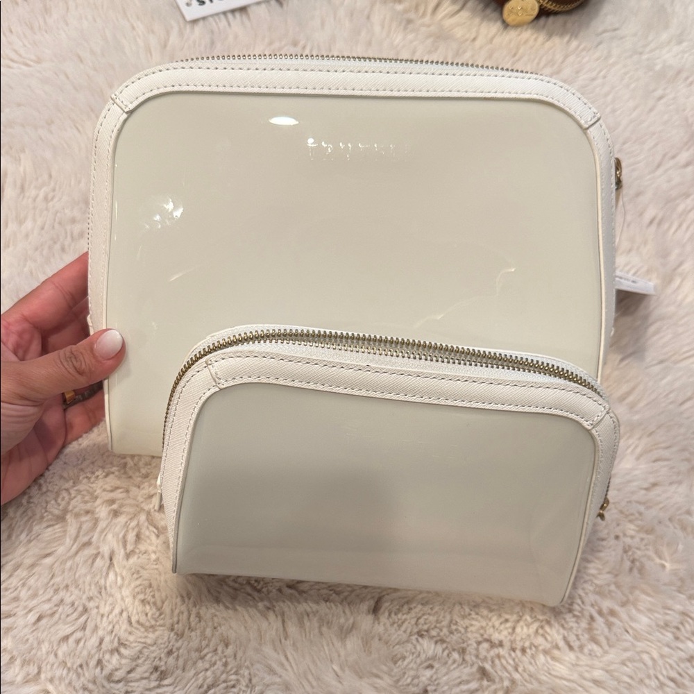Truffle clarity pouches Patent Leather Cosmetic Pouch Set in Cream